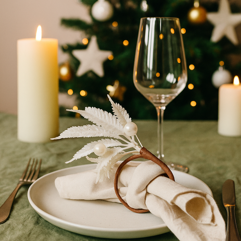 White berry napkin ring, 5cm, festive table decoration for Christmas and events
