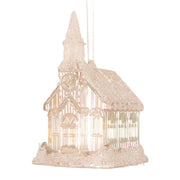White pearl finish acrylic chapel ornament, 2.7x5.8x10cm, for Christmas tree décor