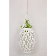 Ronis Wicker Plant Holder with Glass Holder 32cm White