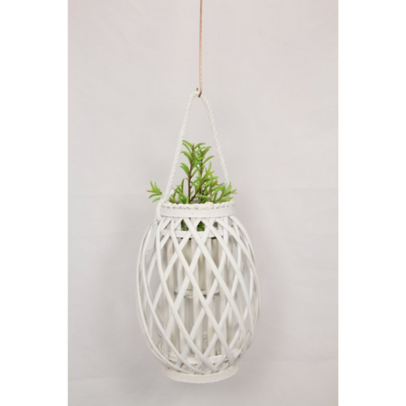 Ronis Wicker Plant Holder with Glass Holder 32cm White