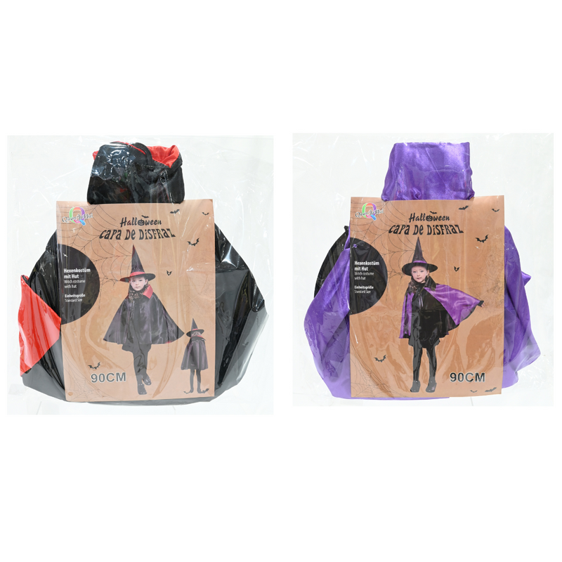 Ronis Witch Cape With Hat Kids 2 Asstd