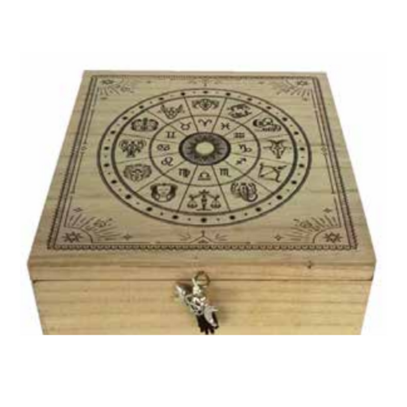 Ronis Wooden Astrology Zodiac Boxes with Tassle and Moon Phase Beaded Details 18.3x18.3x7cm Assorted