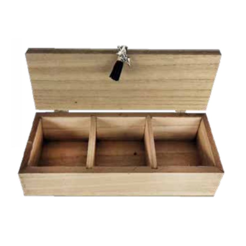 Wooden beach quote 3 compartment storage box with tassel and bead 24.3x9.3x6.5cm assorted coastal organiser