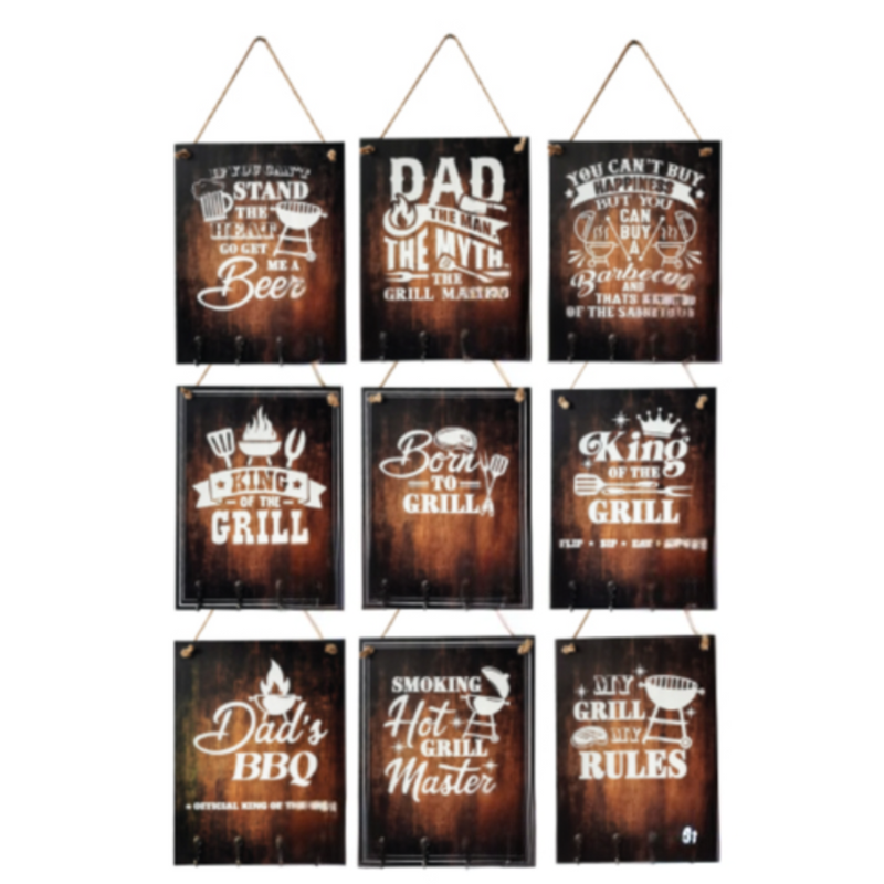 Wooden Grill Signs with Utensils Holding Hooks Assorted Designs