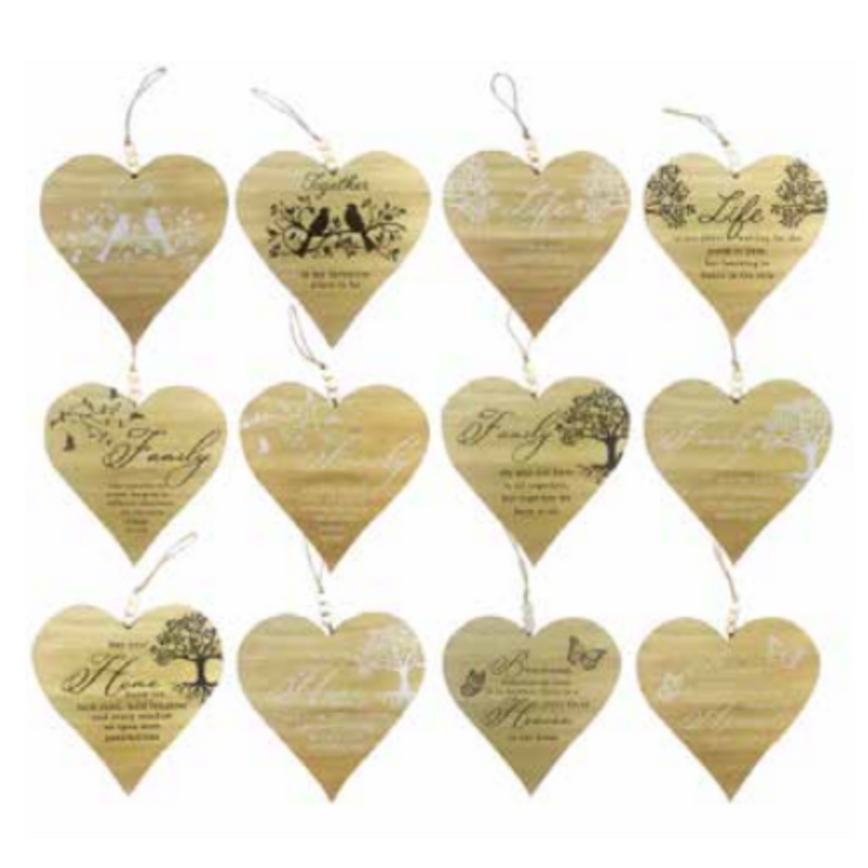 Ronis Wooden Heart Shape Tree of Life Plaques 15x15x0.6cm Assorted