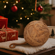 18cm natural woven Christmas bauble made from water hyacinth