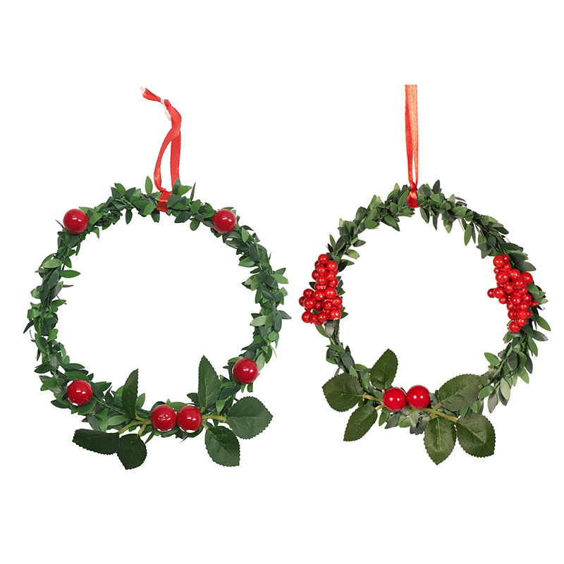 Christmas tree ornaments assorted wreaths 12cm