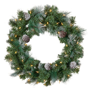 61cm green Bayville Pine Christmas wreath with warm white LED lights for door or wall décor