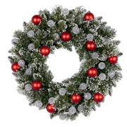 61cm snow-frosted Christmas wreath with warm white LED lights and bristle pine foliage