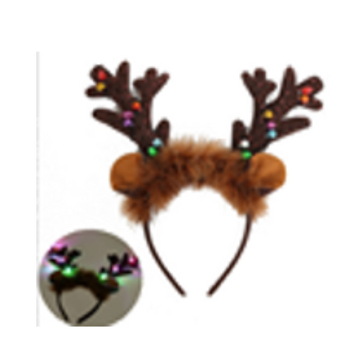 Light Up Antlers Xmas Antlers With Ears & Feather & 6 Led Headband