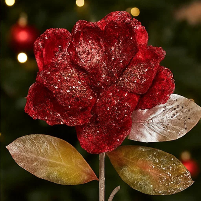 Magnolia Glitter Stem Red 81cm