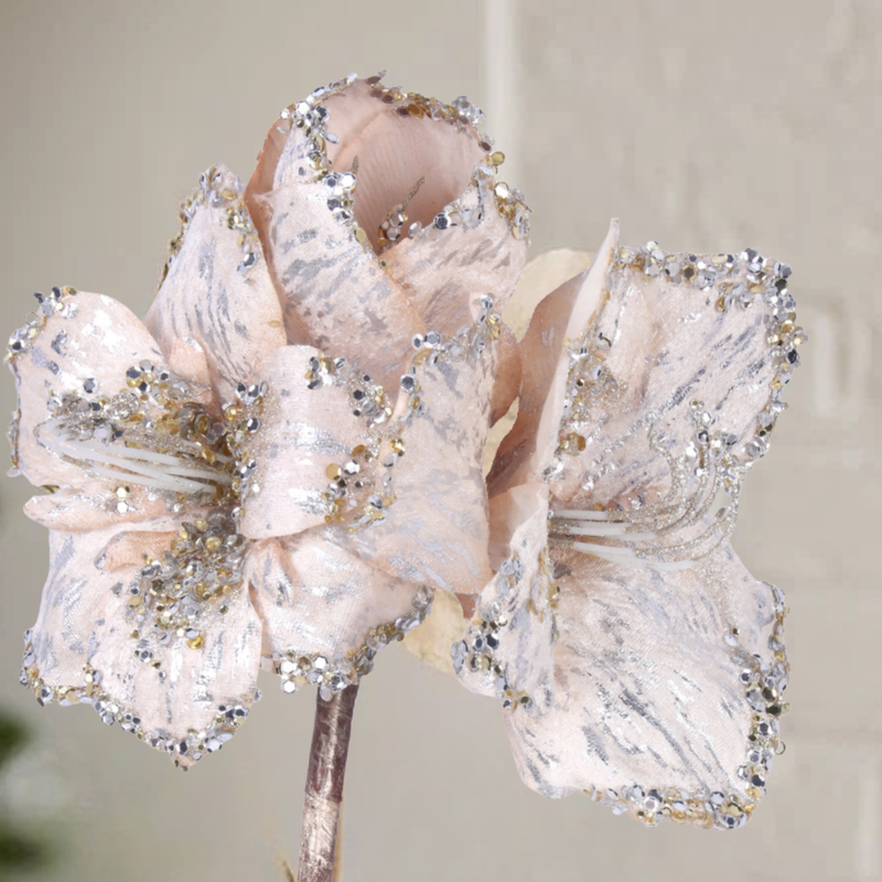 Amaryllis Stem Glitter Ivory 53cm