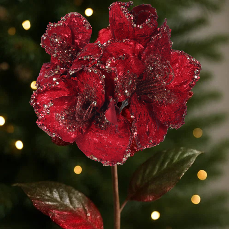 Amaryllis Stem Glitter Red 76cm