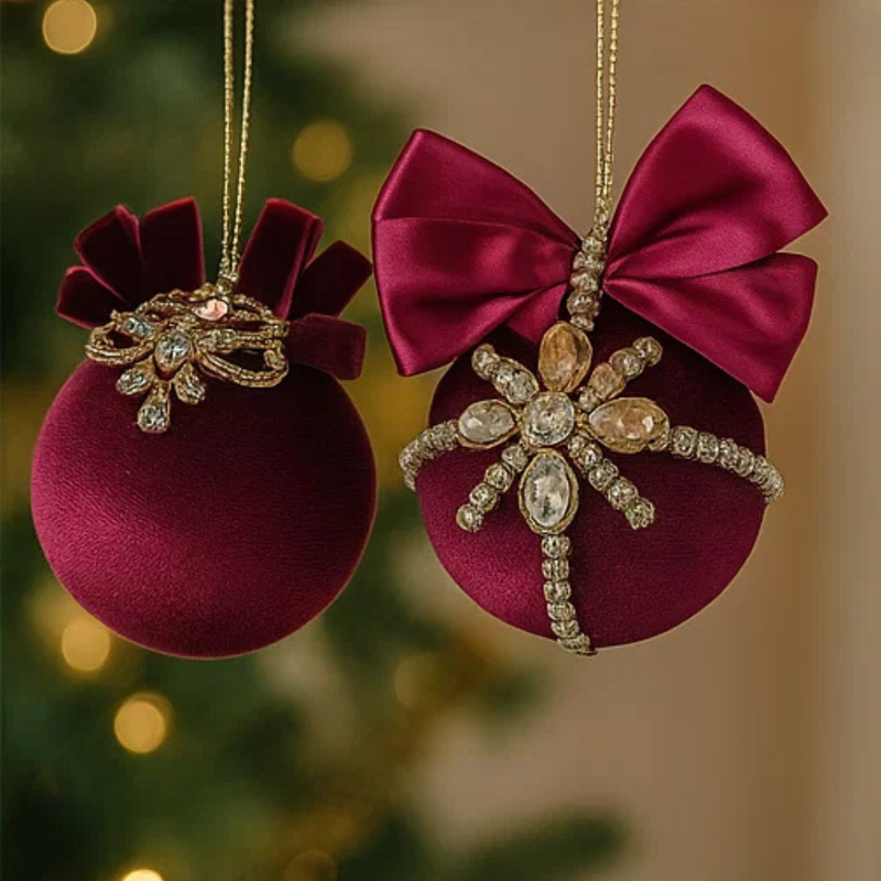 Velour Jewelled Balls Burgundy 8cm