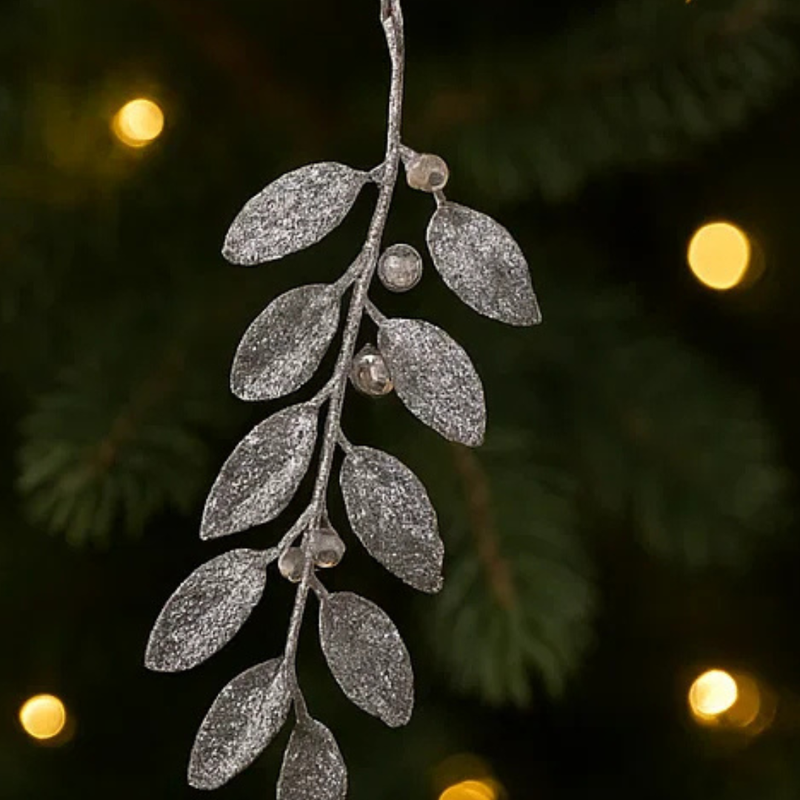 Silver Leaf Branch W/Crystal Tree Decoration 26Cm