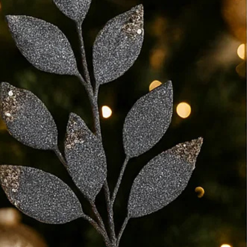 Dark Grey Velvet/Glitter Leaf Stem 70cm