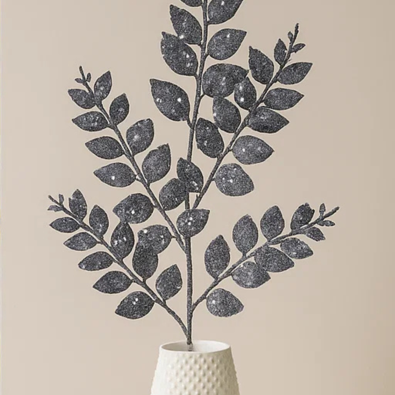 Iron Grey Glitter Leaf Stem 70cm