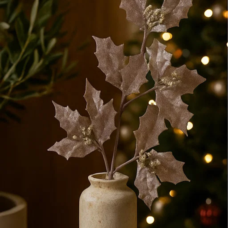Taupe Metallic Holly Berry Stem 60cm