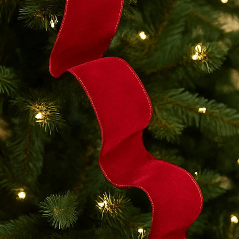 Burgundy Velour Double Sided Wire Edge Tree Ribbon 10Cmx10M