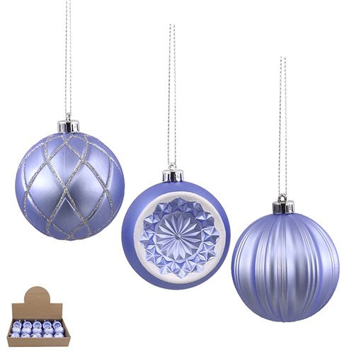 Christmas Bauble 8cm Pale Blue 3 Asstd