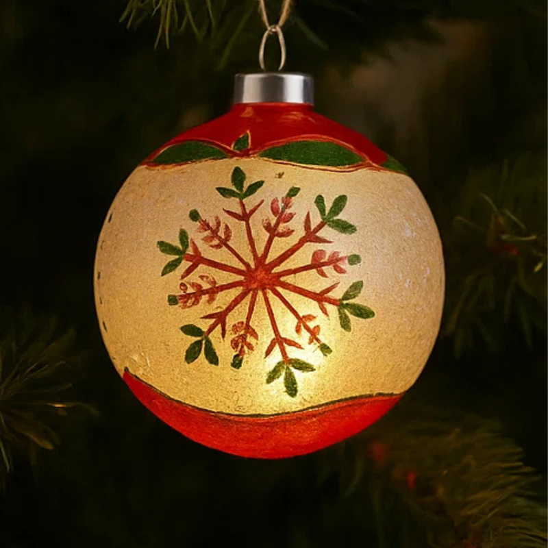 Led Glass Painted Bauble Snowflake 20Cm