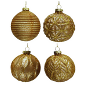 Set of antique gold Christmas baubles in matte, glossy, and textured finishes for elegant holiday tree decorating