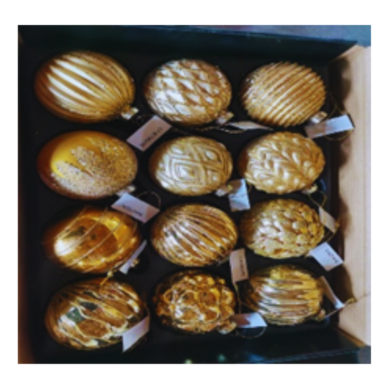 Glass Bauble Set Glass Ball Golds 12x8cm