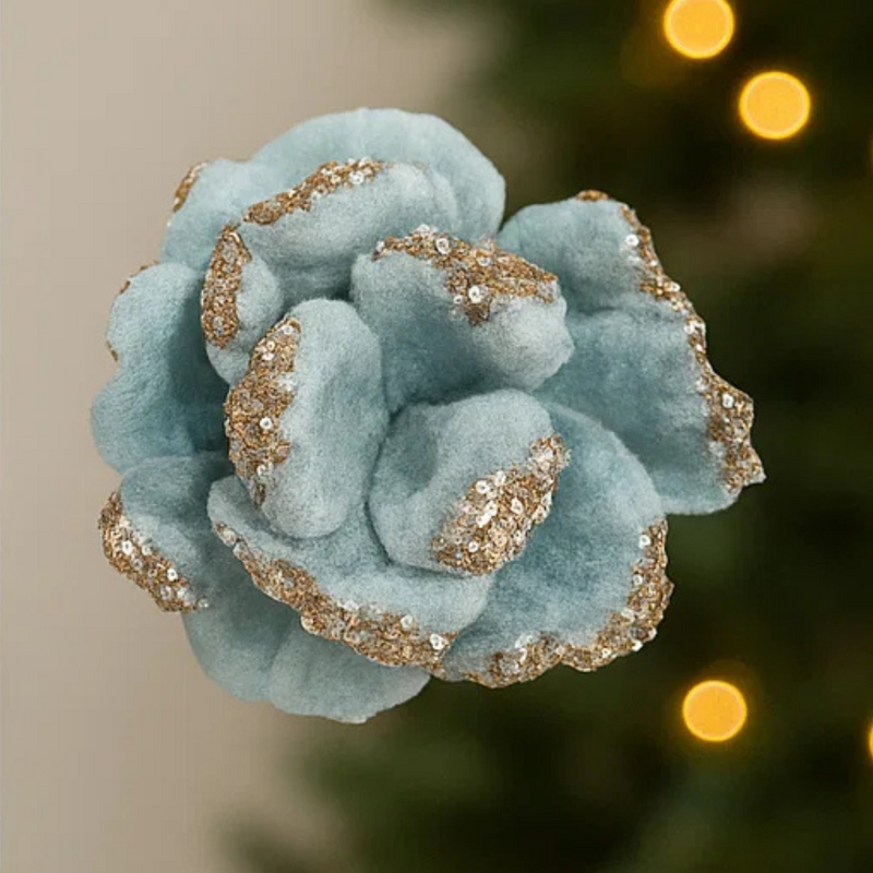 Flower with Clip Pale Blue 16cm