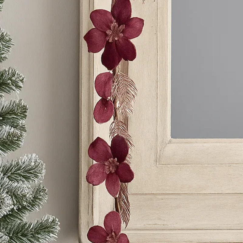 Magnolia Flower and Leaf Garland Pink and Rose Gold 115cm