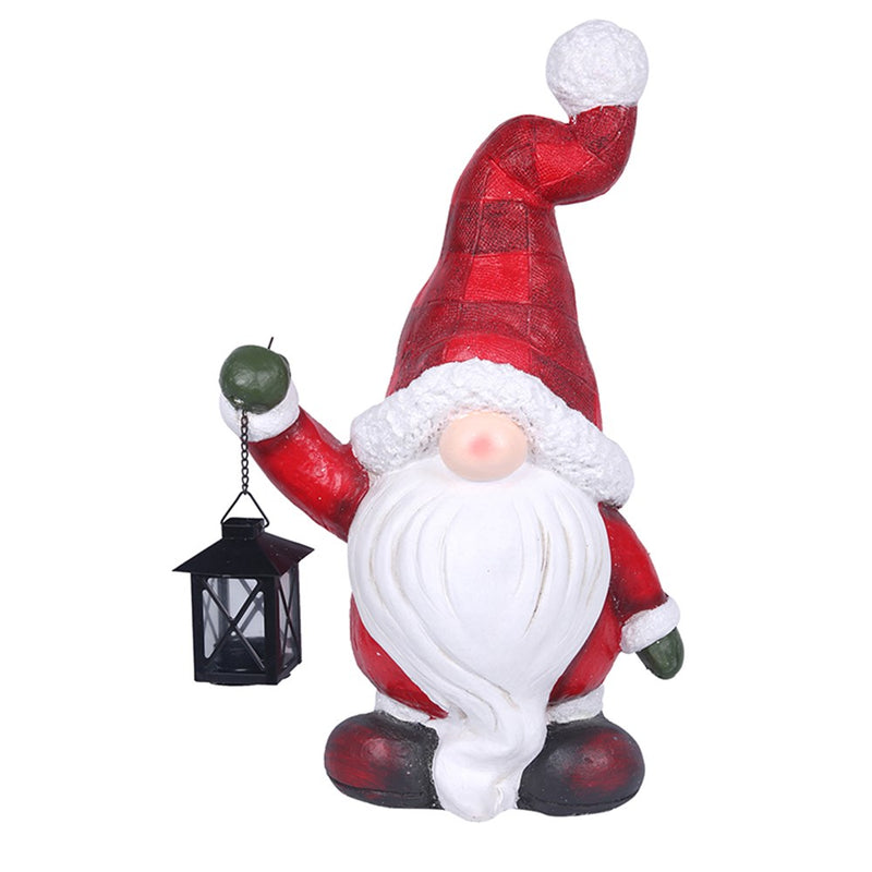 Standing gnome figurine holding tealight lantern