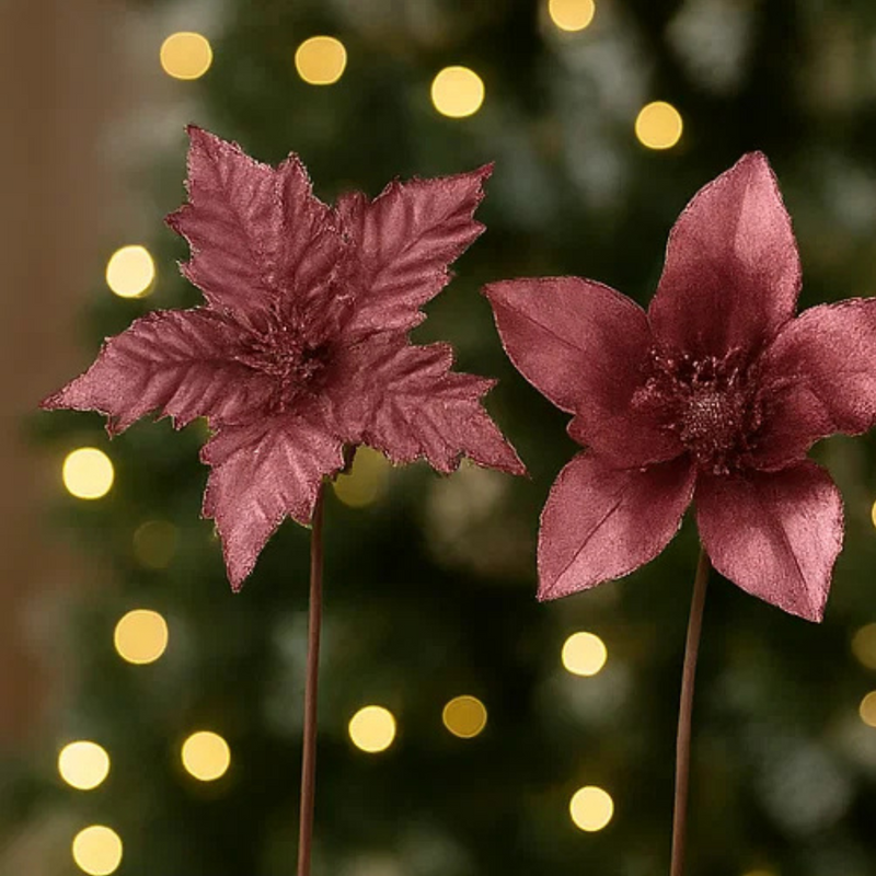 Poinsettia and Magnolia with Stem 18cm