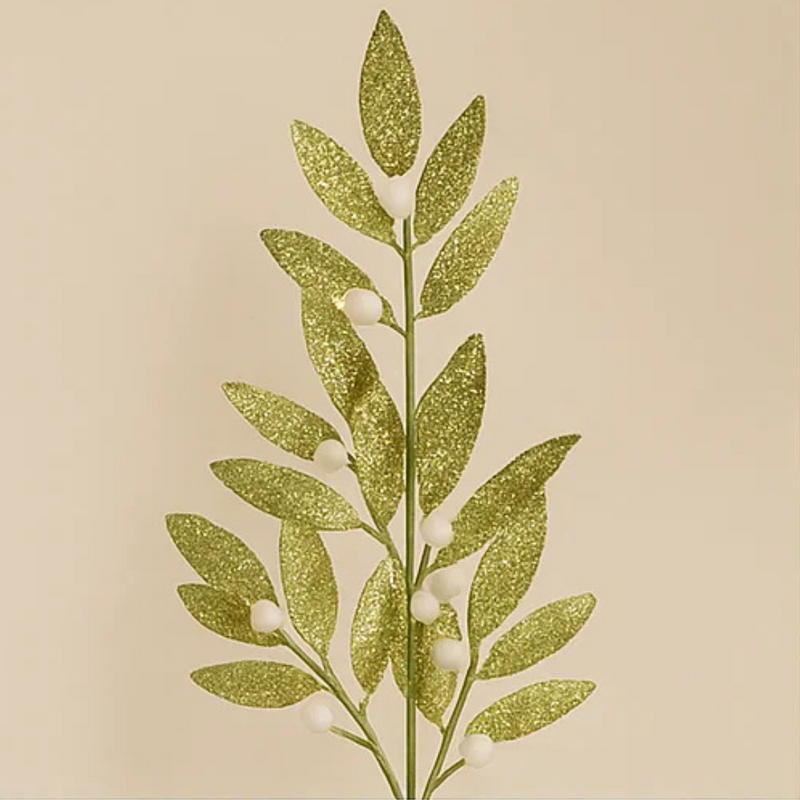 Glitter Leaf Stem Green 68cm