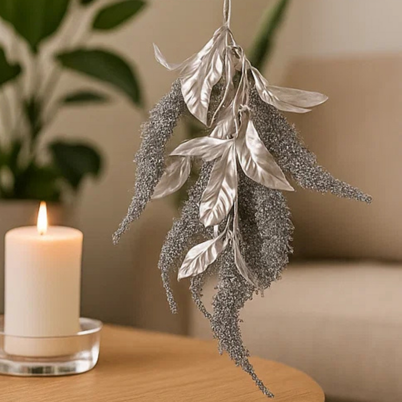 Christmas Foxtail Drop with Silver Sequin 40cm