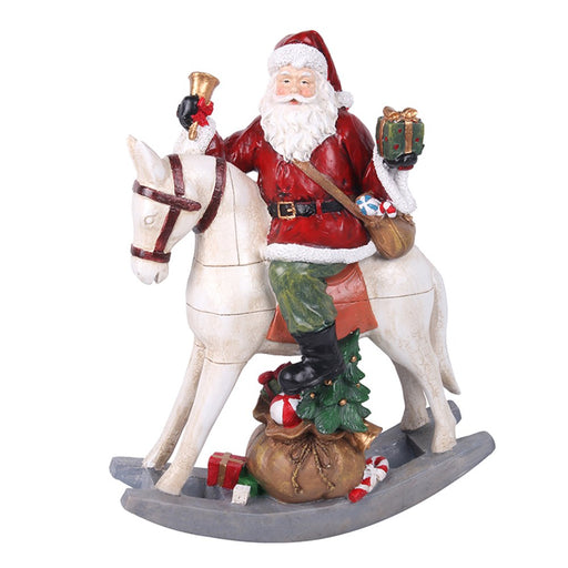 Polyresin Santa On Rocking Horse 39cm