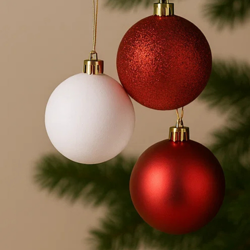 Baubles Red/White 6cm 6pk