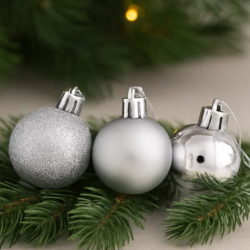 Baubles Silver Shatterproof 3cm 12pk