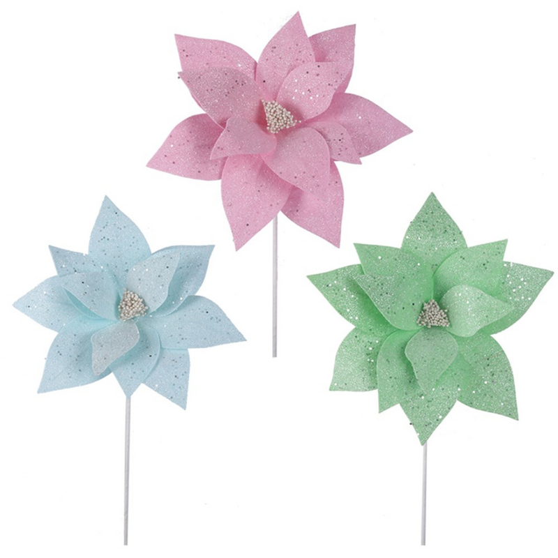 Fairy Floss Poinsettia W/50cm Stem 3 Asstd 32cm