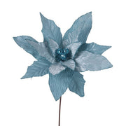 Pale Blue Velour Poinsettia W/ Stem 50cm – thumbnail