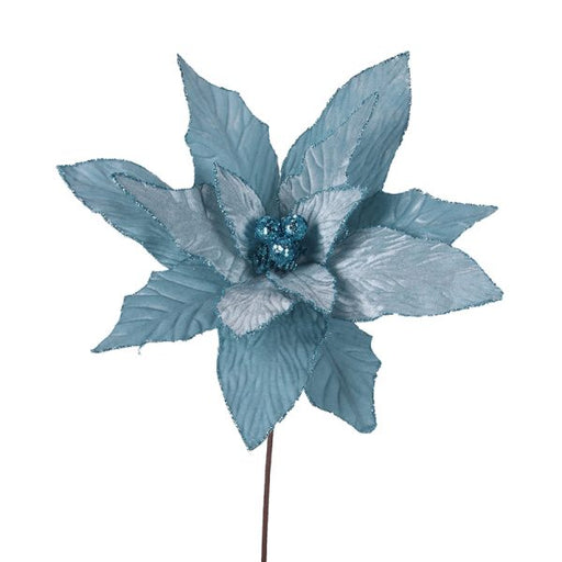 Pale Blue Velour Poinsettia W/ Stem 50cm