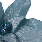 Pale Blue Velour Poinsettia W/ Stem 50cm – thumbnail