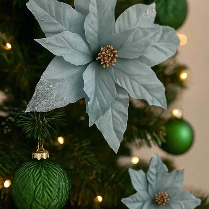 Poinsettia 30cm with Stem Pale Blue 50cm