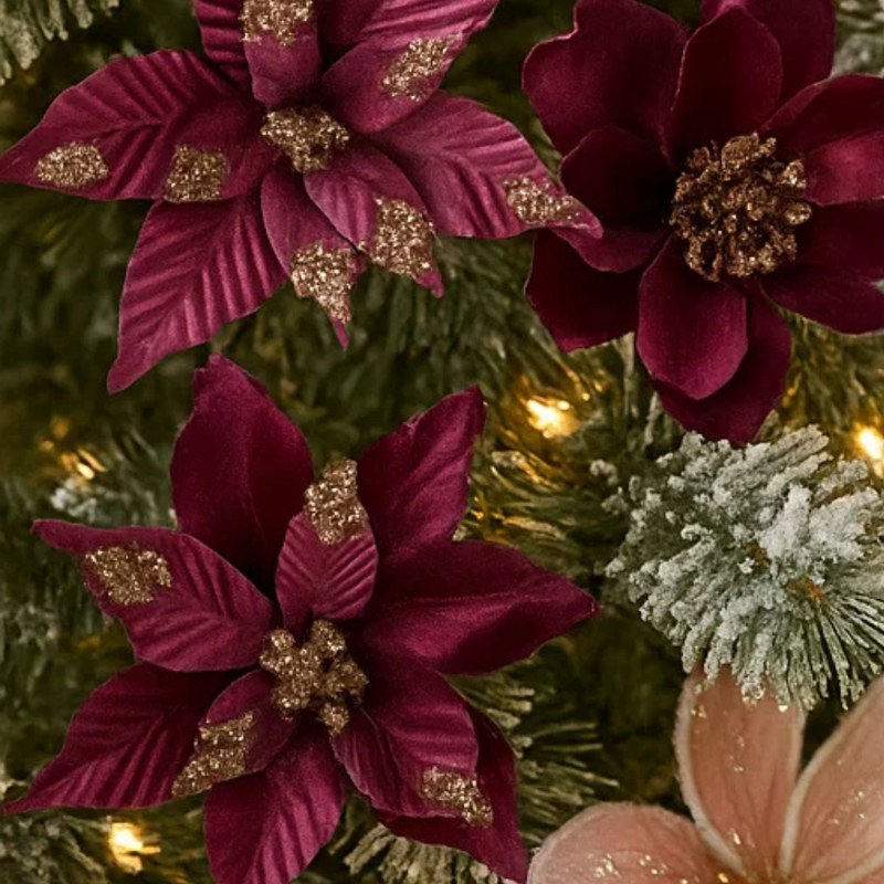 Magenta Magnolia & Poinsettia W/ Stem 50cm