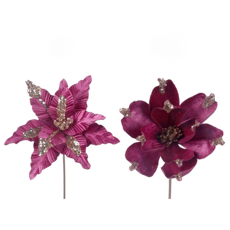 Magenta Magnolia & Poinsettia W/ Stem 50cm