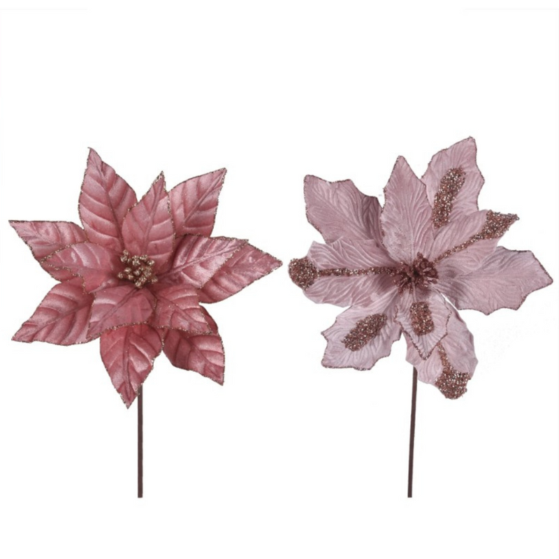 Pale Pink Velour Poinsettia W/ Stem 2 Asstd 50cm