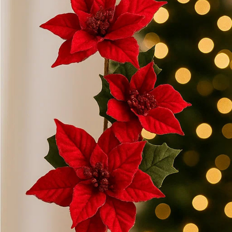 Poinsettia Red Velour Stem 3 62cm
