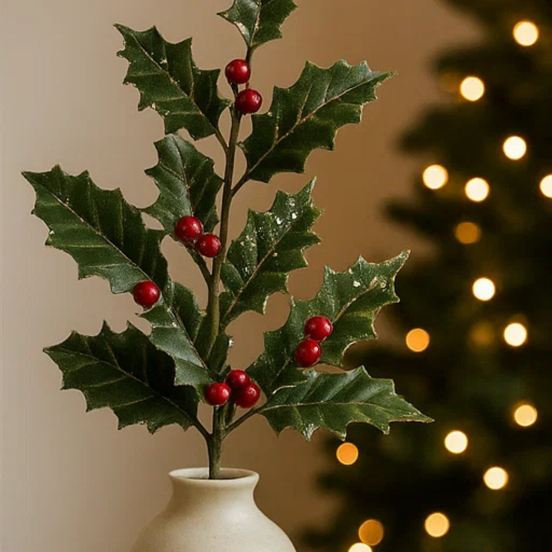 Holly Leaf Velour Stem 80cm