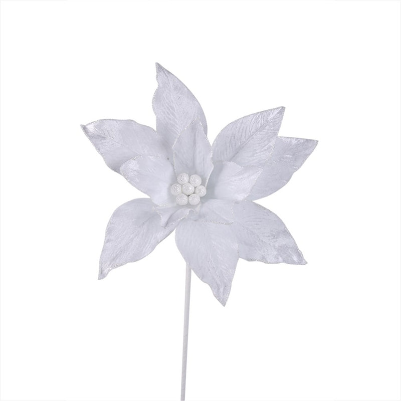 White Poinsettia 32cm W/50cm Stem 2 Asstd