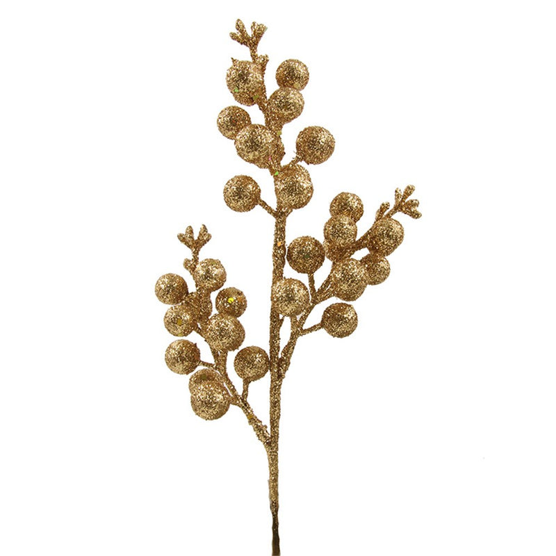 Gold glitter berry stem small