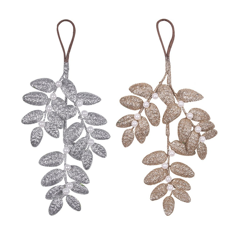 Hanging leaf stem with pearls assorted