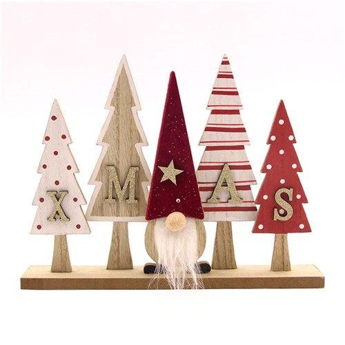 Red & White Mdf Christmas Trees 23x18x4cm